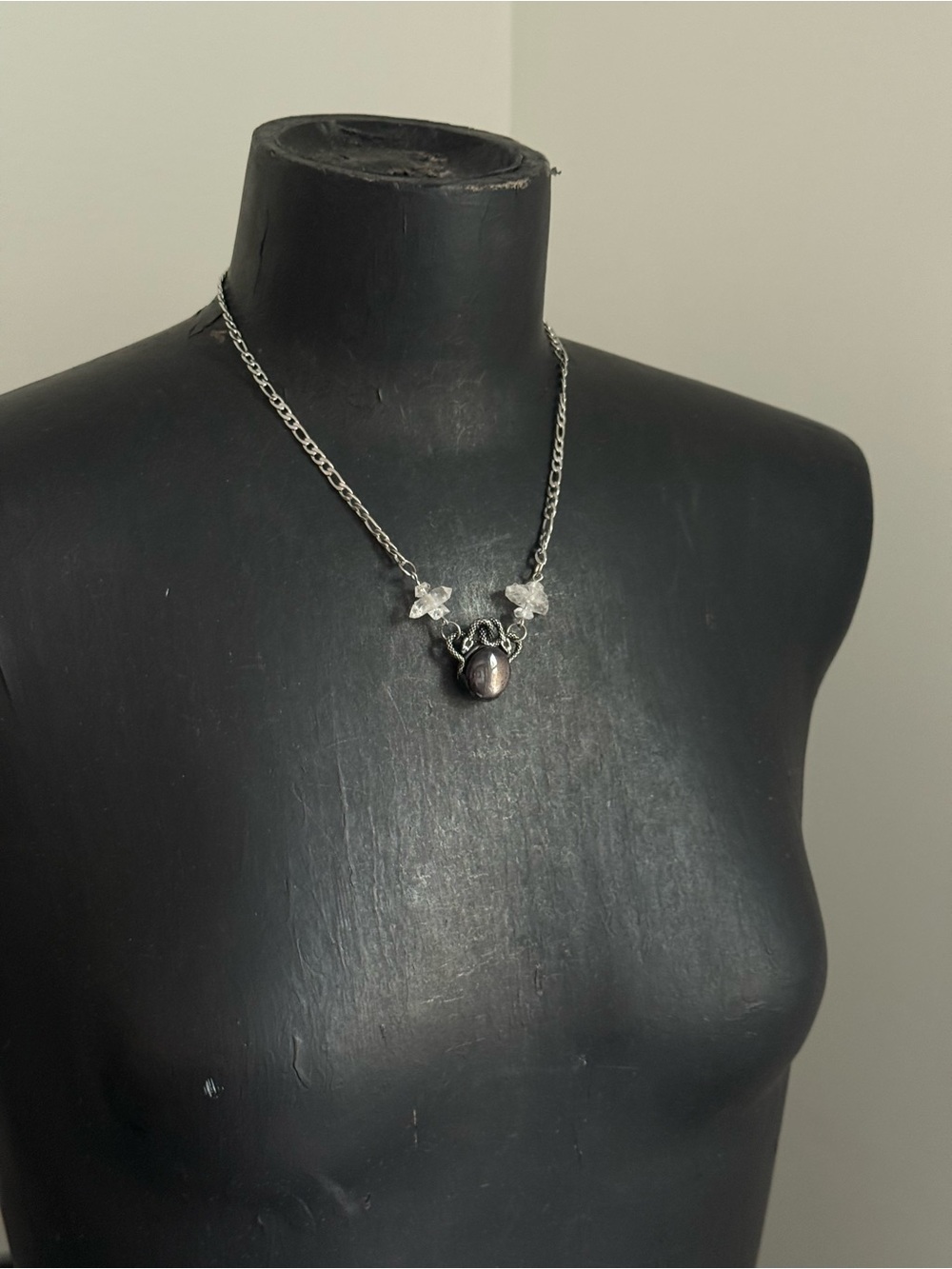 Ruby snake necklace Herkimer diamond quartz necklace boho witchy jewelry for her